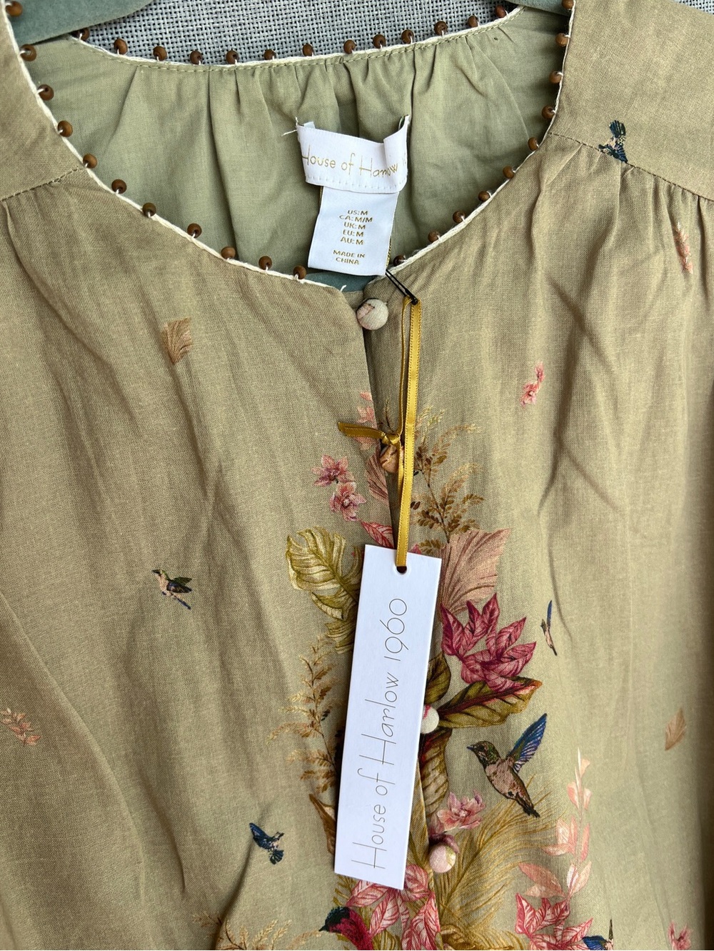 House of Harlow 1960 Floral Birds  wide long sleeve belted mini dress size M - Picture 4 of 16
